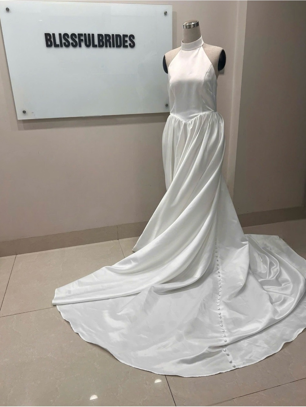 White Satin Halter Wedding Dress